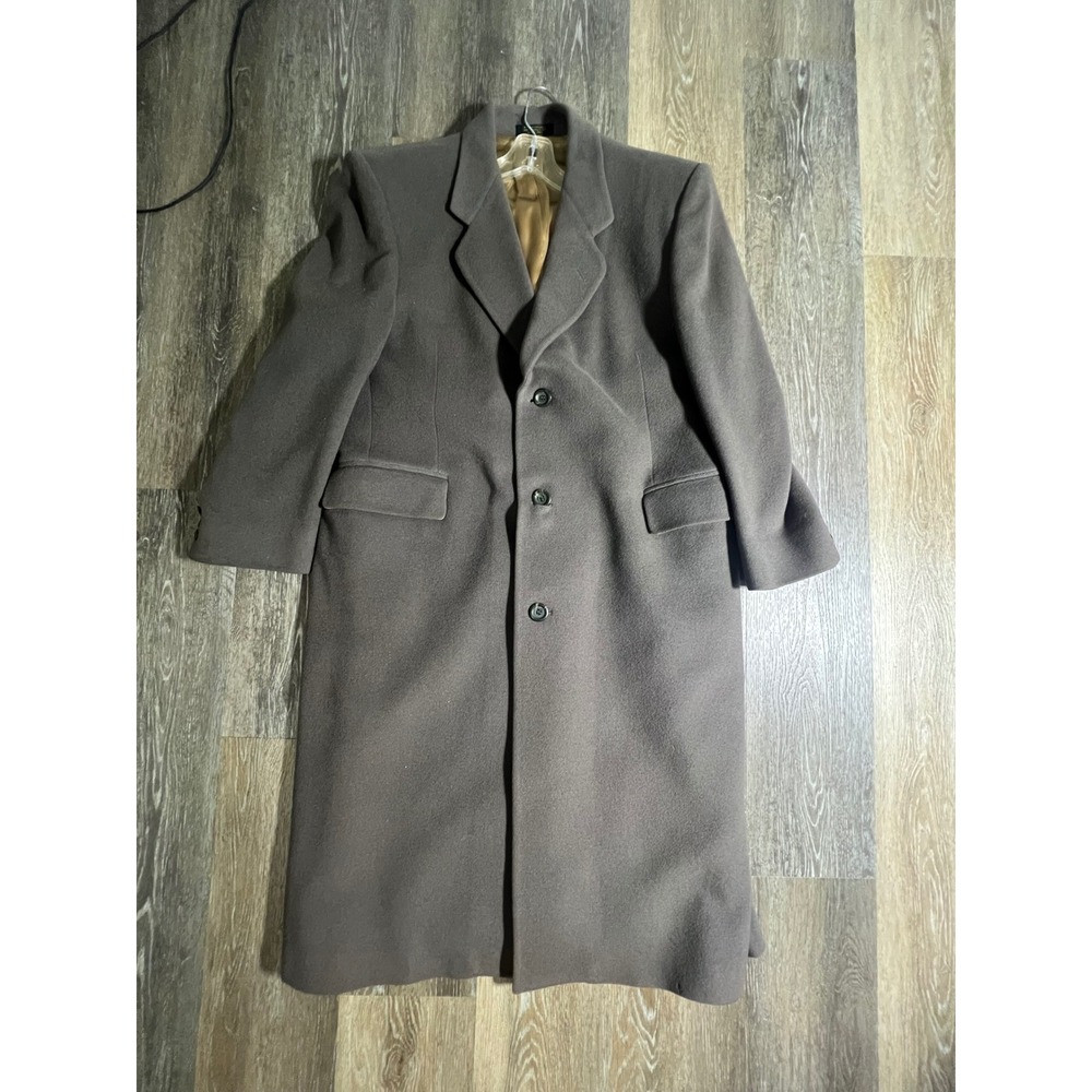 Oleg Cassini Overcoat Mens 42R Gray Cashmere Blend Italian Fabric Long Jacket